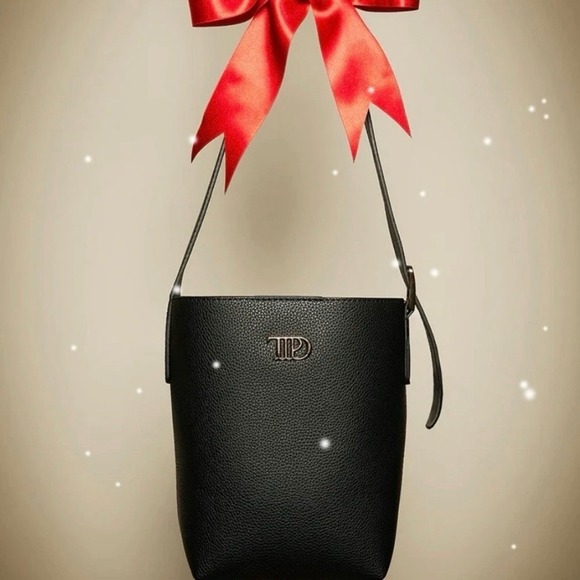 TTPD The Tortured Poets Department Black Faux Leather Bucket Bag Gold Logo - Picture 7 of 8